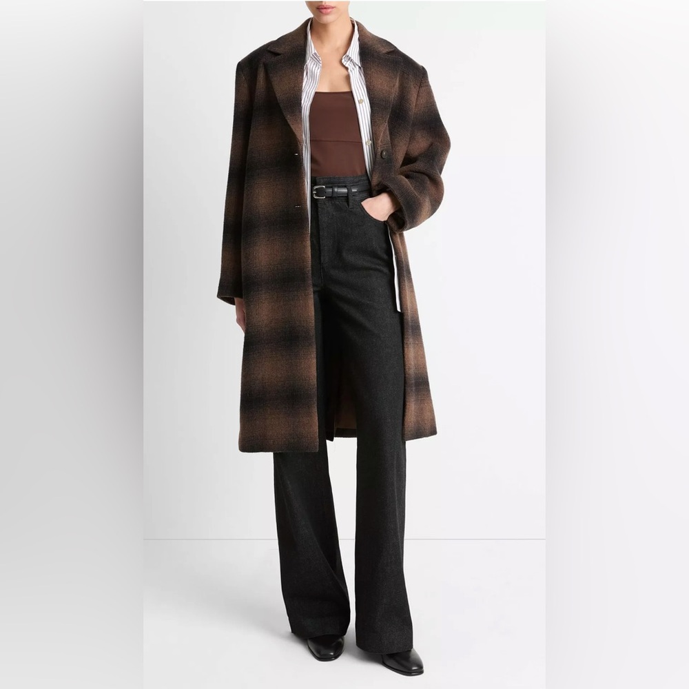 Vince Shadow Plaid Italian Wool-Blend Coat | XS | NWT